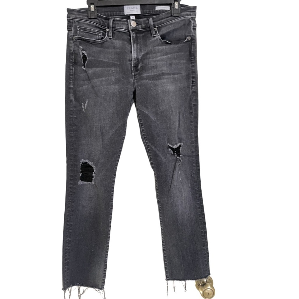 Frame Denim L’Homme Skinny Black Gray Jeans Distressed 32